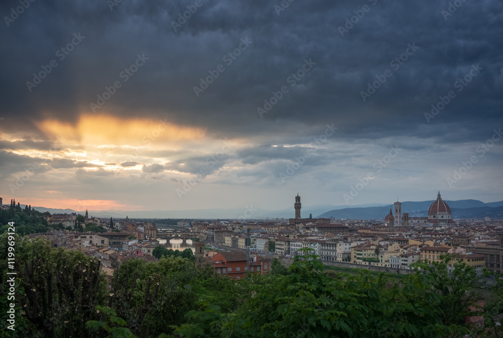 Dramatic sky over Florence at sunset