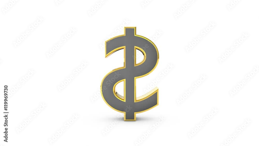 Gold Dollar (money sign, rotates around its axis). 3D render Gold Dollar (money sign, rotates around its axis). 3D render
