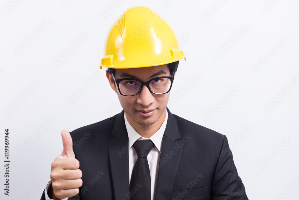 Engineer in black suit on isolated white background Engineer in black suit on isolated white background