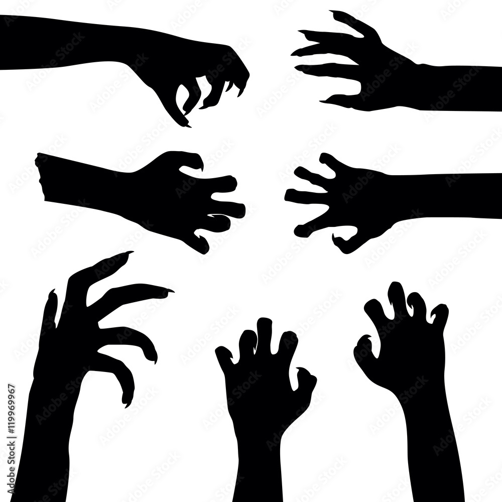 Set of zombie hands isolated on white background, vector Set of zombie hands isolated on white background, vector