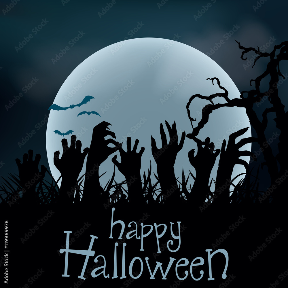 Halloween Background. Zombie hands rising out from the ground, v Halloween Background. Zombie hands rising out from the ground, v