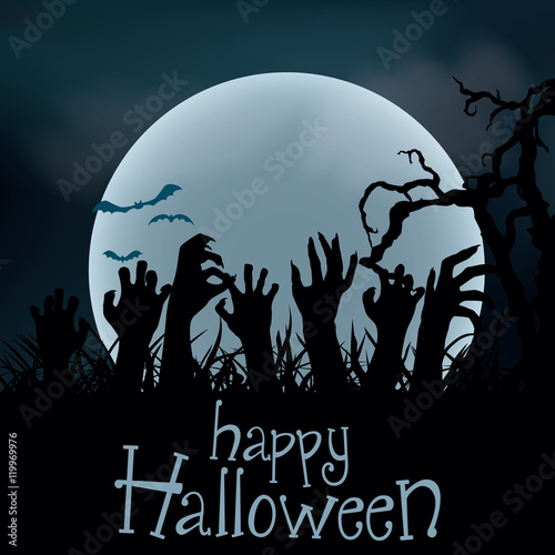 Halloween Background. Zombie hands rising out from the ground, v