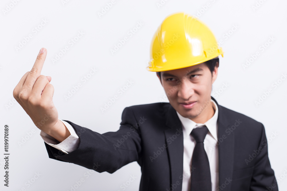 Engineer in black suit on isolated white background