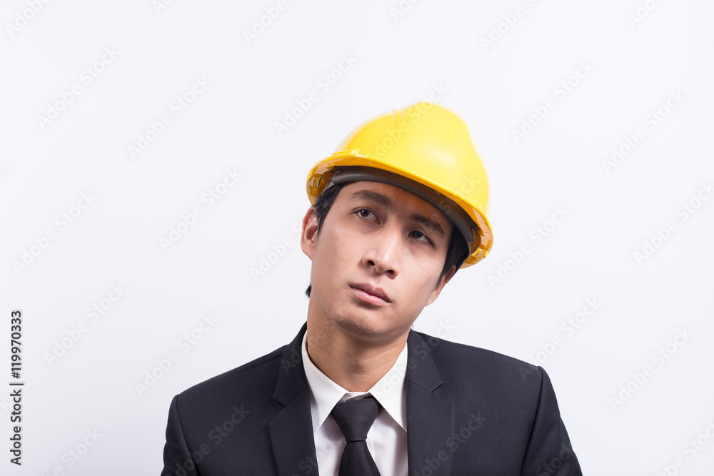 Engineer in black suit on isolated white background Engineer in black suit on isolated white background