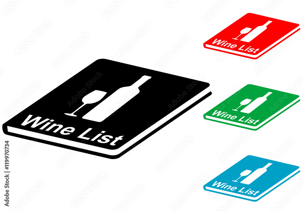Icono plano Wine List en libro horizontal varios colores