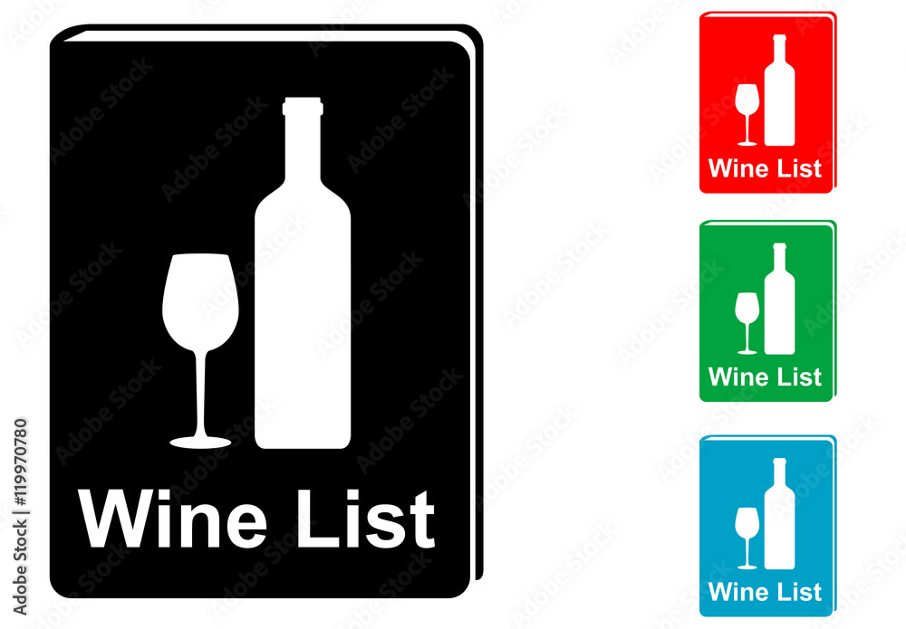 Icono plano Wine List en libro vertical varios colores Icono plano Wine List en libro vertical varios colores