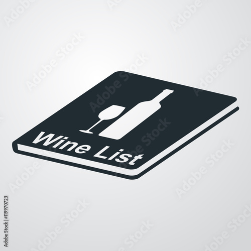 Icono plano Wine List en libro horizontal sobre fondo degradado