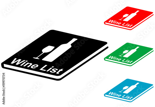 Icono plano Wine List en libro horizontal varios colores