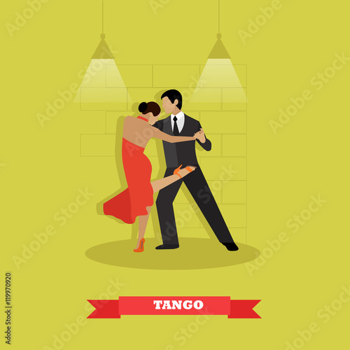 Couple dance tango concept vector poster. Man and woman dancing on a stage