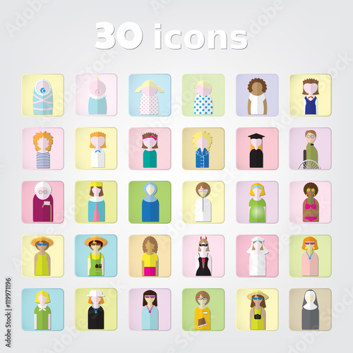 women.color set of people icons .30 icons.vector illustration