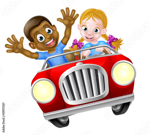 Cartoon Boy and Girl In Car