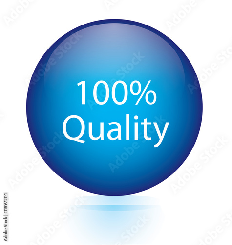100 percent quality blue circular button.