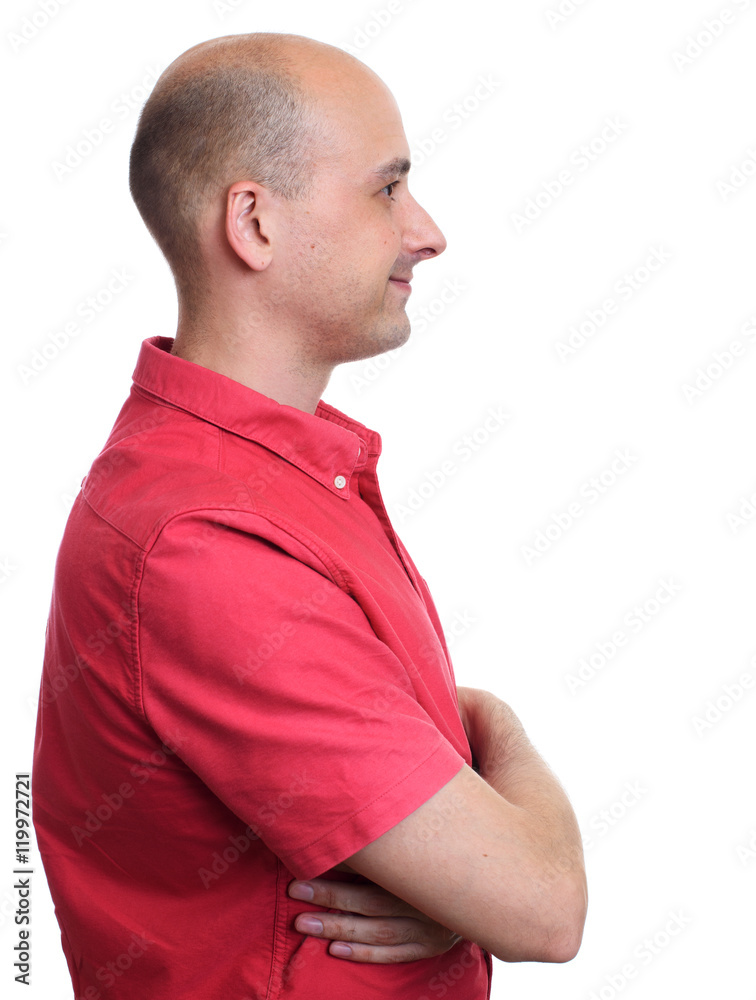 Side view of a handsome bald man