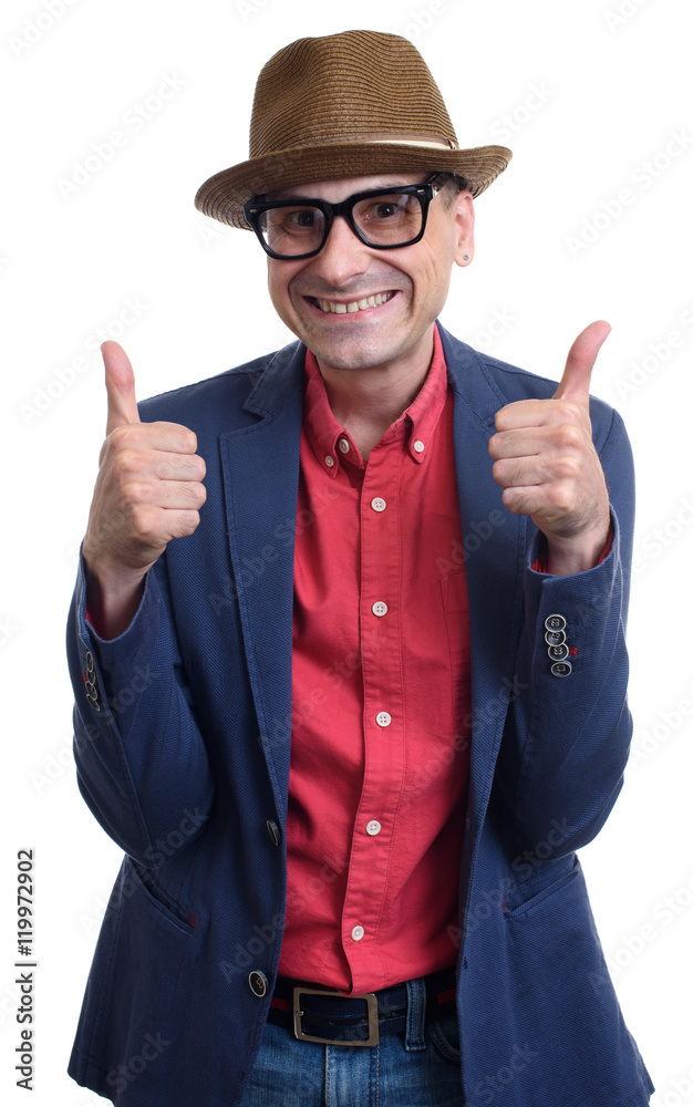 fashionable mid age man showing his thumbs up fashionable mid age man showing his thumbs up