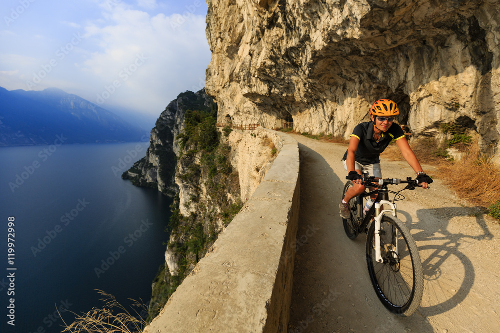 Mountain biking on Lake Garda, Sentiero della Ponale, Riva del Garda, Italy