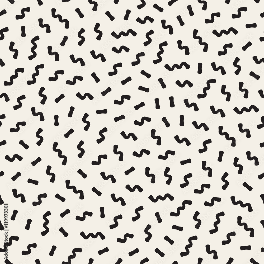 Vector Seamless Black and White Memphis ZigZag Lines Jumble Pattern