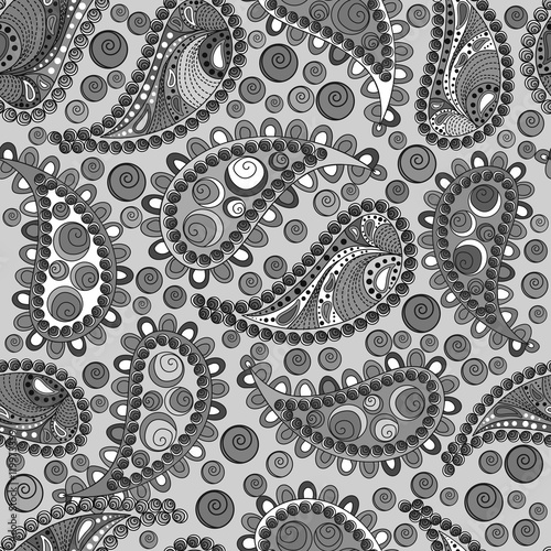 Seamless pattern for design. black and white elements of the paisley and flowers, tribal texture