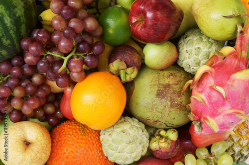 Many fresh fruits mixed  fruits background