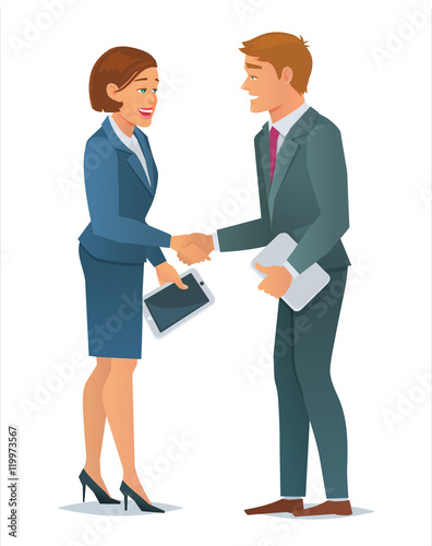 Handshake business woman and business man