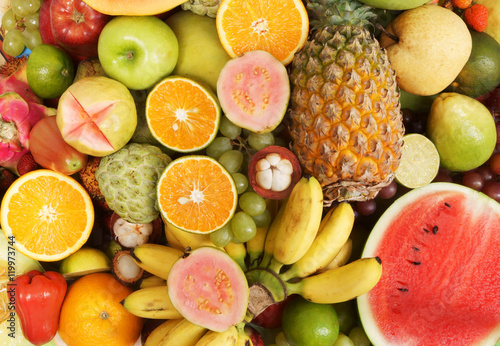 Many fresh fruits mixed  fruits background