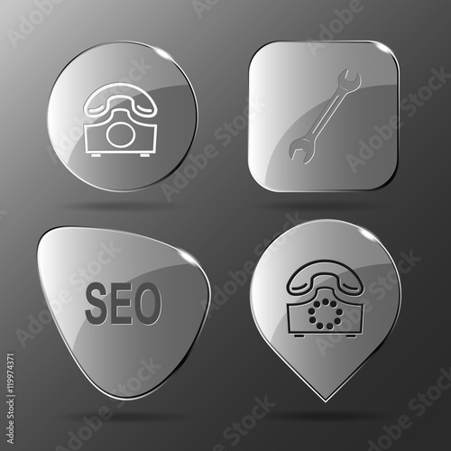 4 images: rotary phone, spanner, seo, rotary phone. Business set