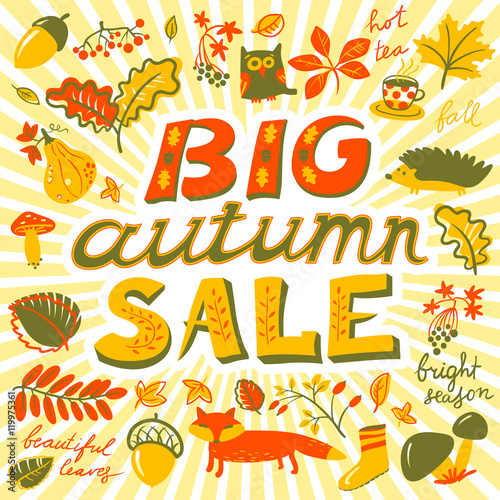 Big autumn sale lettering. Design for seasonal shopping posters and cards