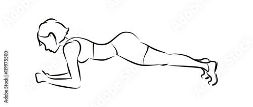 Woman doing plank. Silhouette of a woman doing body exercise for getting fit and slim.