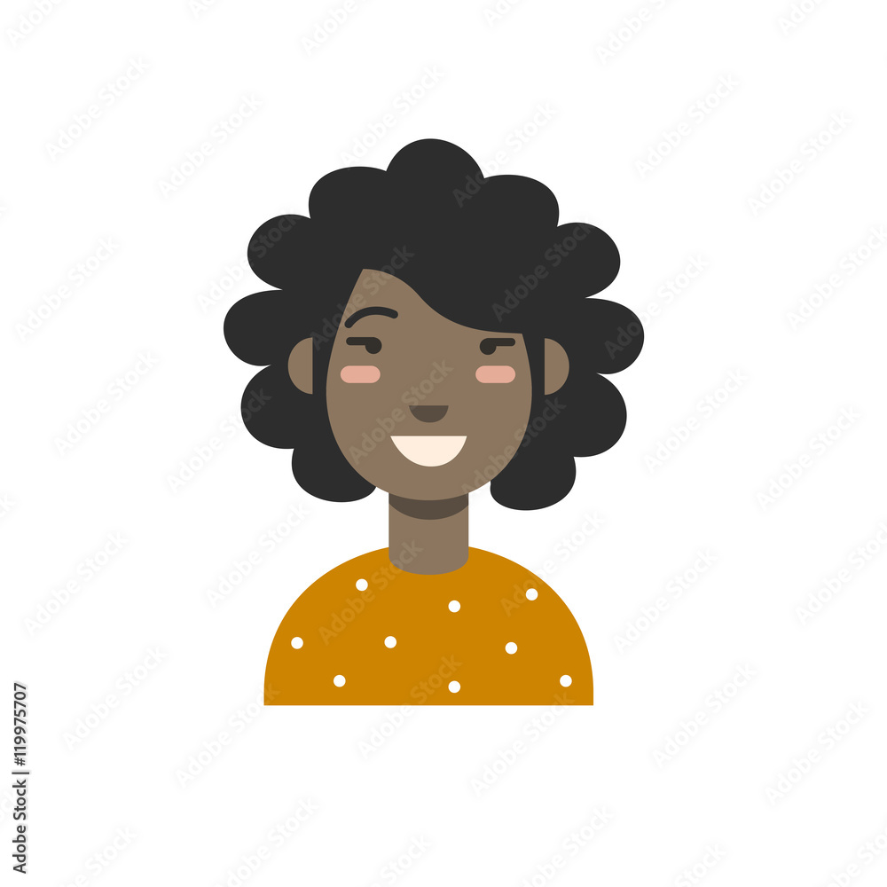 Black woman icon. African happy girl. Face of young woman in cartoon style.  Black people head flat icon. Isolated avatar. Stock Vector | Adobe Stock