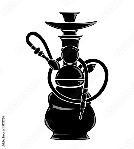 Black hookah silhouette. Oriental tobacco and pipe. Concept of relaxaation and lounge.