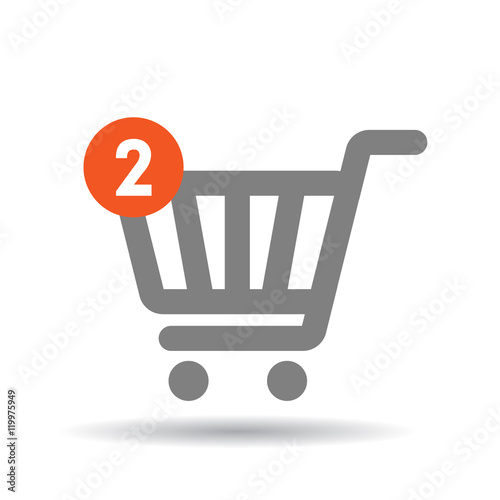 Shopping cart with two items. Isolated shopping icon on white background. Icon or logo for online shop.