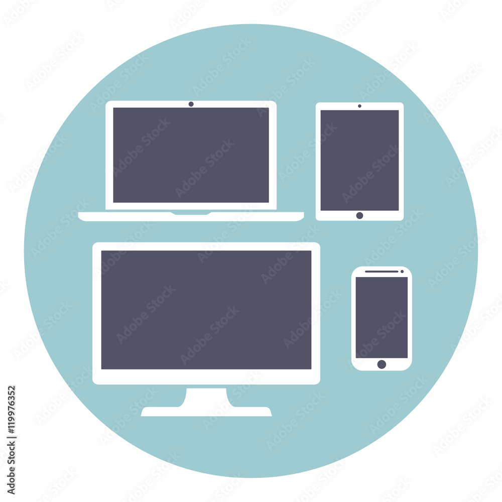 Set of computer monitors, laptops, tablets and mobile phones. Electronic gadgets, isolated background, vector illustration Set of computer monitors, laptops, tablets and mobile phones. Electronic gadgets, isolated background, vector illustration