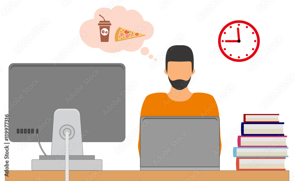 Fototapeta premium Время обеда. Мысли о еде.