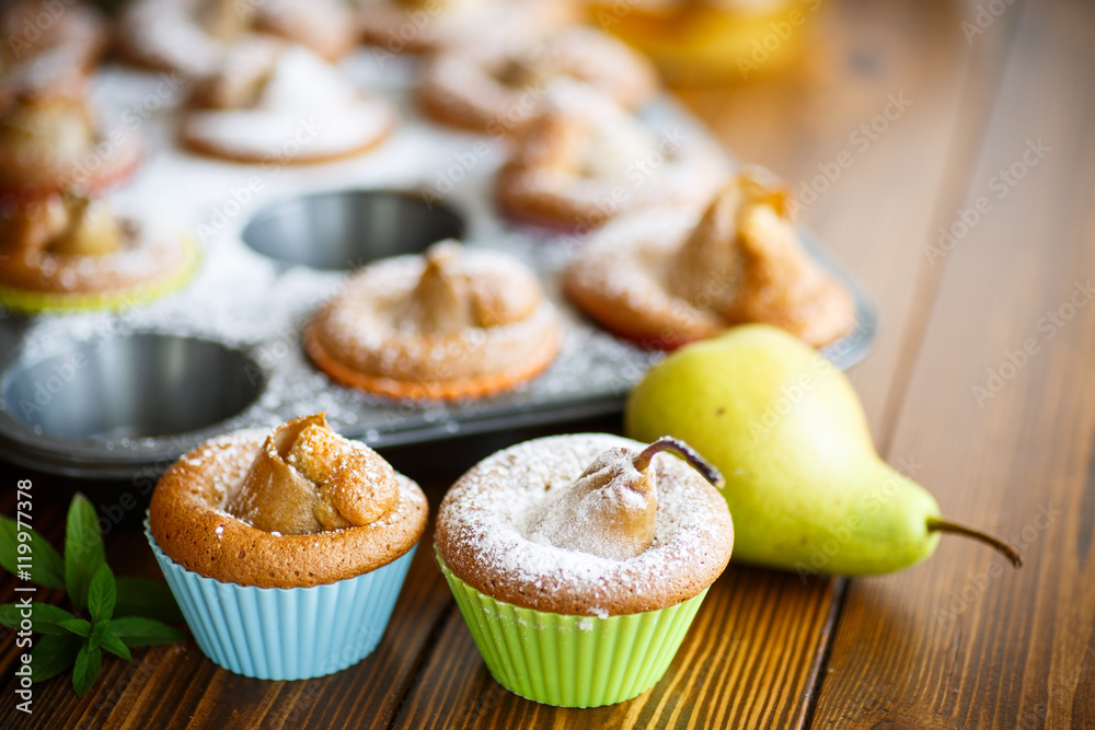 sweet muffins with pears