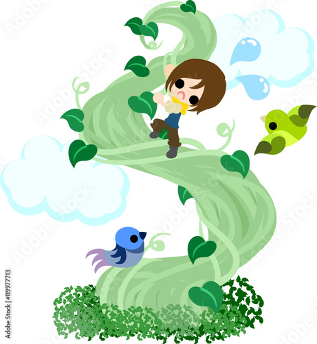 Fototapeta Naklejka Na Ścianę i Meble -  Illustration of a boy climbing the big tree of bean