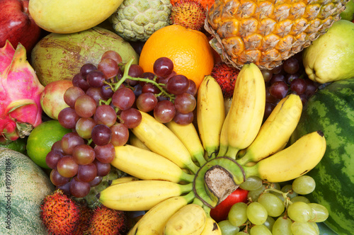 Many fresh fruits mixed  fruits background