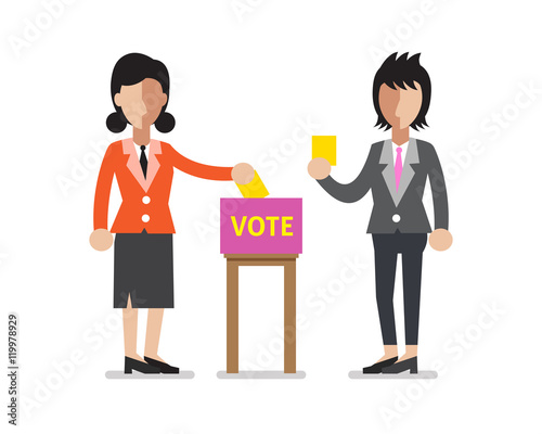 Women putting voting papers in the ballot box