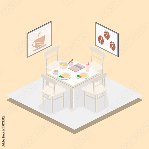 Isometric interior of coffee shop. flat 3D isometric design interior cafe or restaurant.