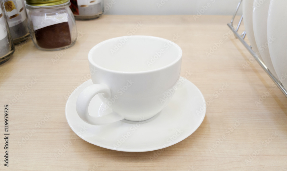 empty coffee cup or tea cup on the wooden table