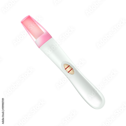 Isolated positive pregnancy test with a pink cover.