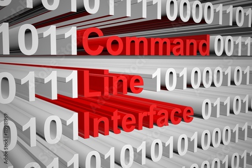 Command line interface in the form of binary code, 3D illustration photo