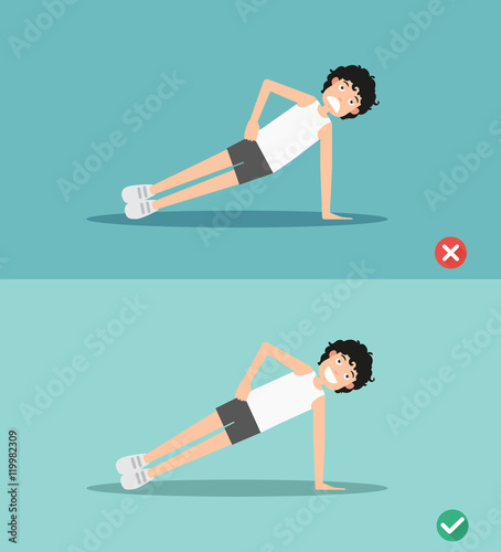 wrong and right side plank plank posture,illustration
