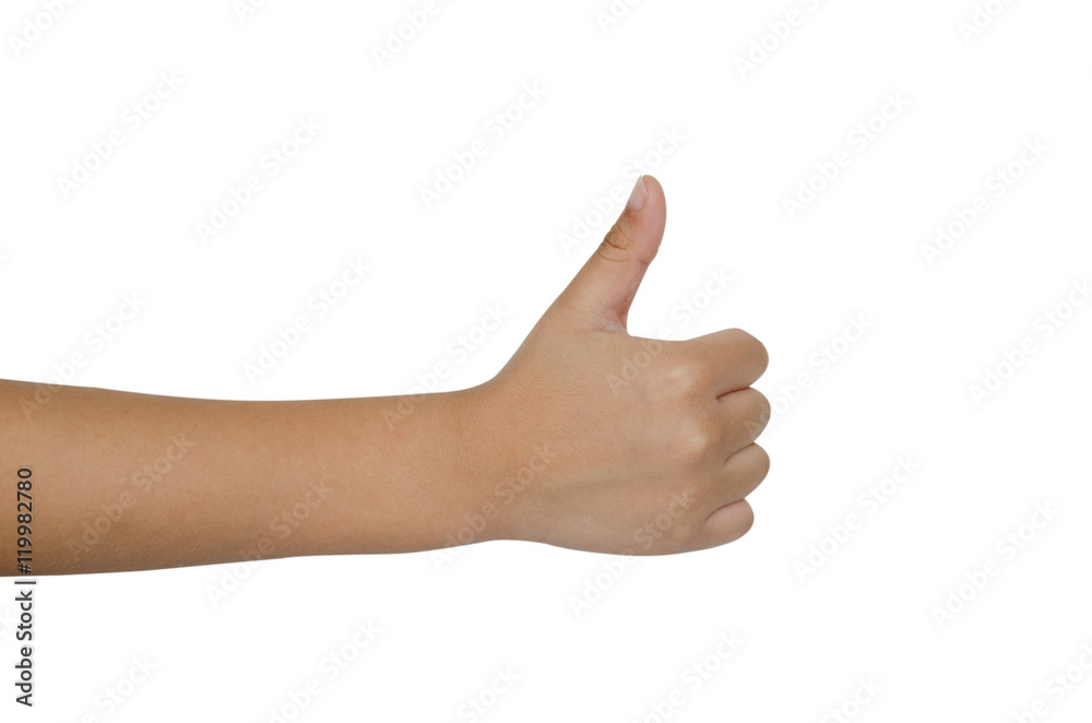 Child hand on white background