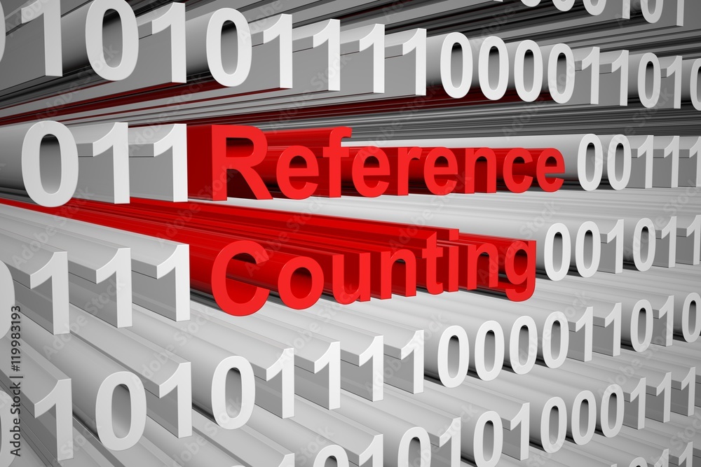 reference counting in a binary code 3D illustration