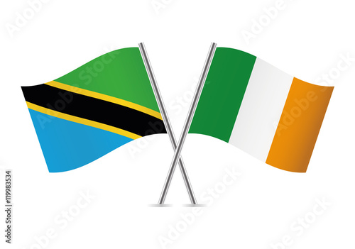 Tanzania and Ireland flags. Vector illustration.
