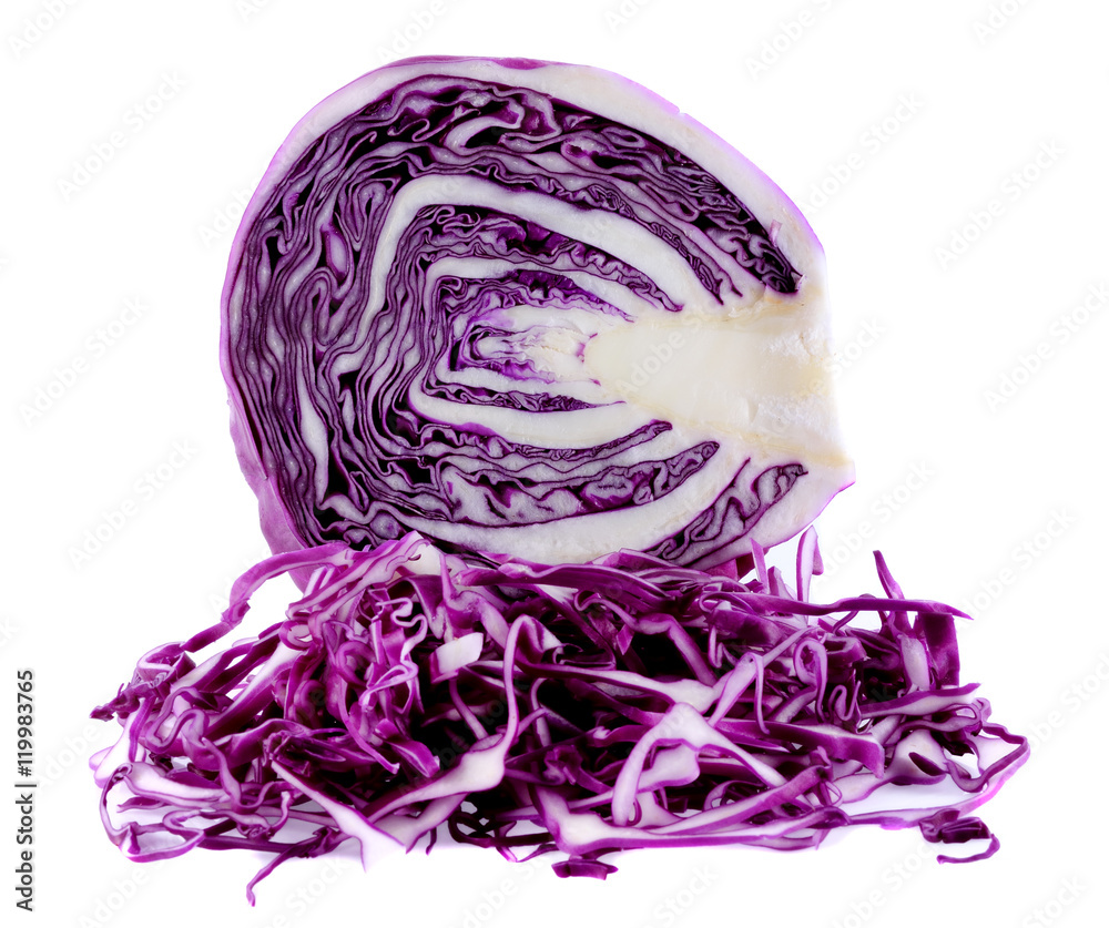 Purple cabbage slices on white background Purple cabbage slices on white background