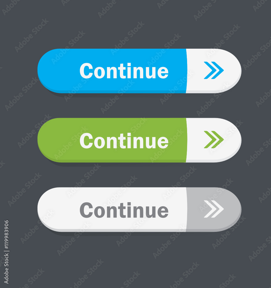 Set of vector web interface buttons. Continue. Set of vector web interface buttons. Continue.