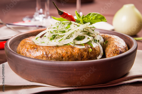 sausage with onion and basil