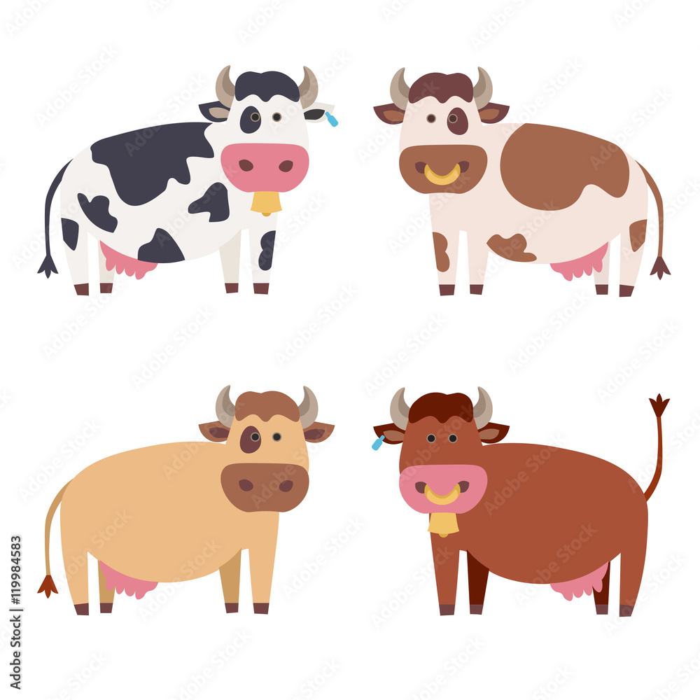 Cute Cow Set. Vector