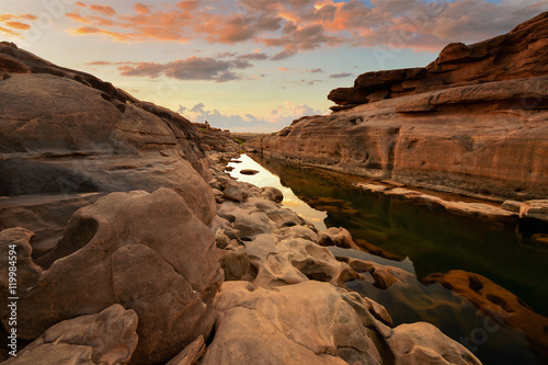 Sampanbok natural stone park the grand-canyon in meakhong river on during sunrise Ubonratchathani Thailand