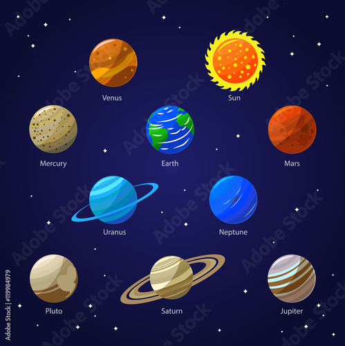 Solar System Planets and Sun. Vector